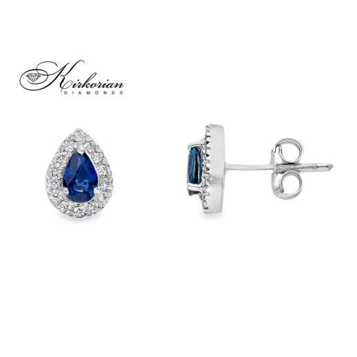 Обеци капка от бяло злато 18k със сапфири 0.55ct и диаманти 0.18ct – модел S225829
