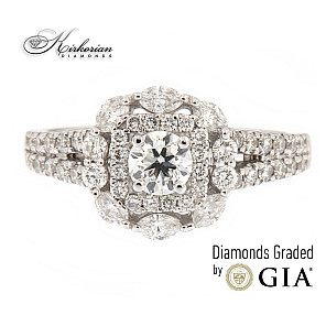 Пръстен бяло злато 14к. GIA сертификат диаманти 1.28ct код:611