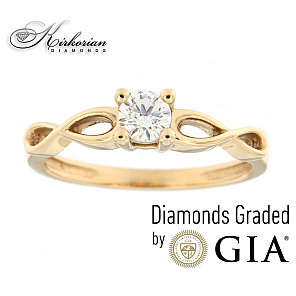 Годежен пръстен жълто злато 14к. с диамант 0.30 карата GIA сертификат код:575B
