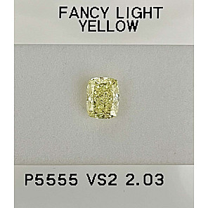 Diamond 2.03 ct, Fancy Light Yellow, VS2, -, CUSHION BRILLIANT