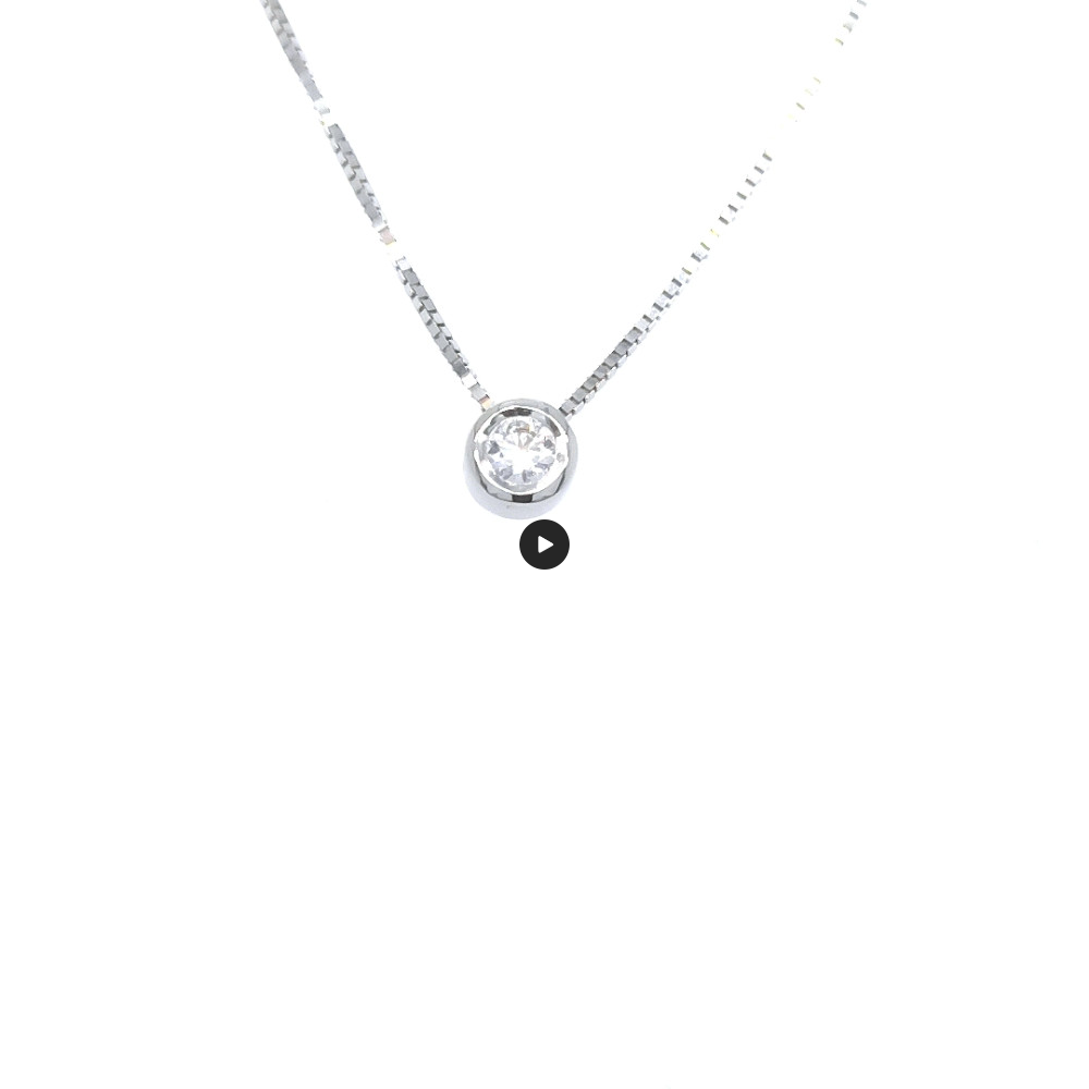 Колие от бяло злато 14k с диамант 0.07ct – класика с един диамант в обков | Код: RN101