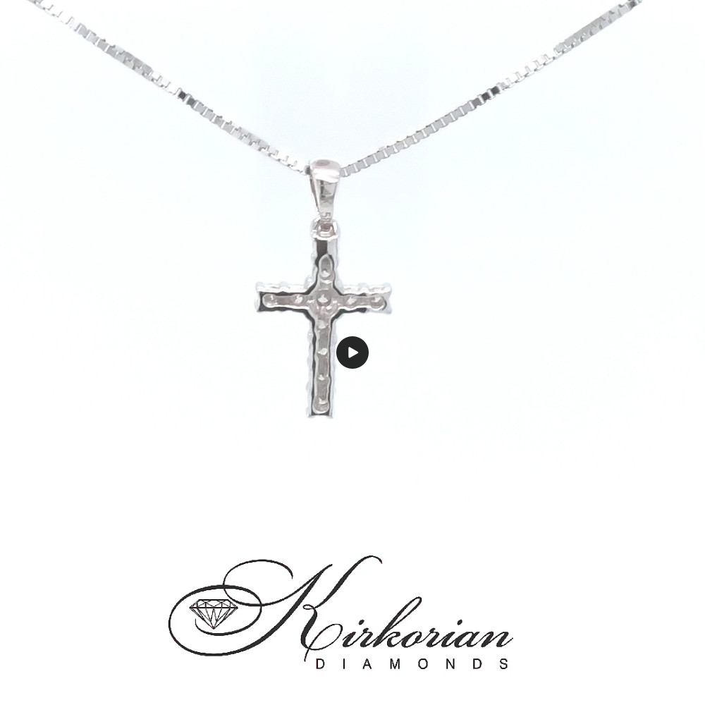 Кръст от бяло злато 14k с диаманти 0.19ct – стил, символика и блясък | Код: RN119 Кръст от бяло злато 14k с диаманти 0.19ct – стил, символика и блясък | Код: RN119