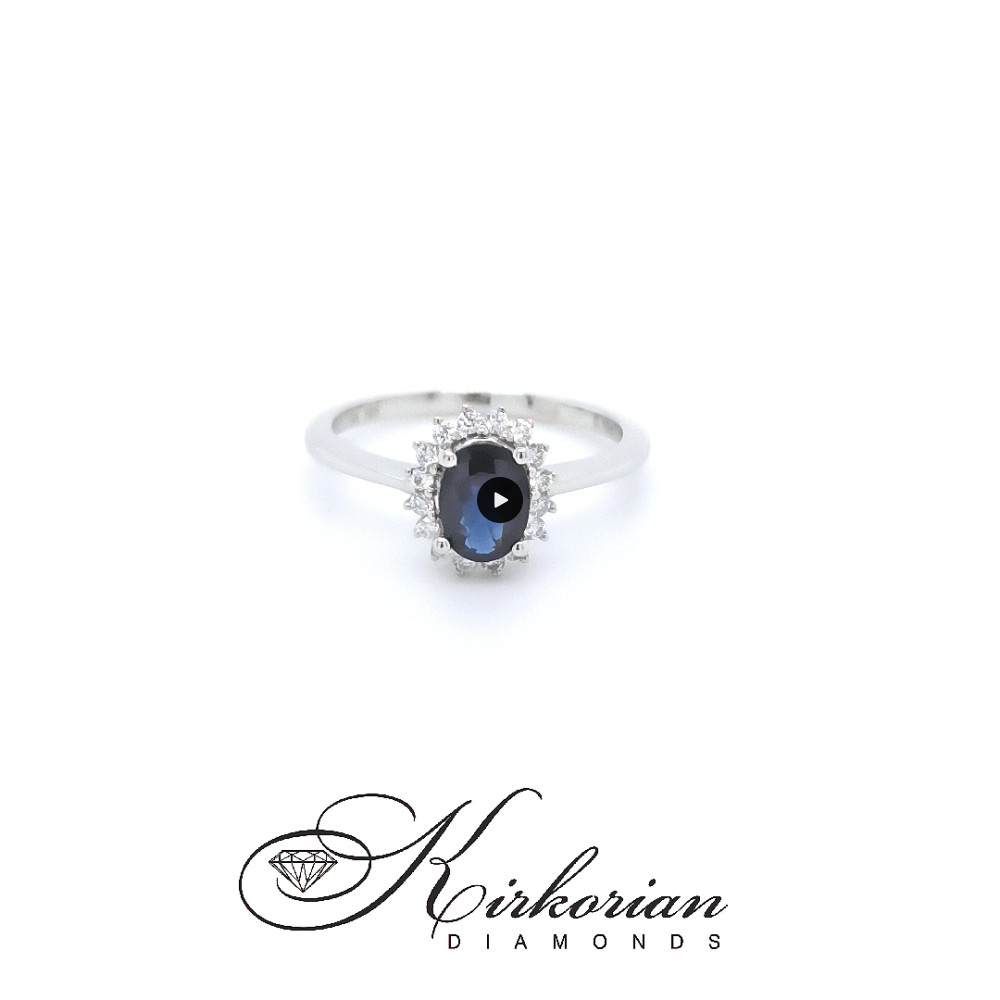 Годежен пръстен със сапфир 0.94 ct и диаманти – бяло злато 18К | Класика с кралски блясък Годежен пръстен със сапфир 0.94 ct и диаманти – бяло злато 18К | Класика с кралски блясък
