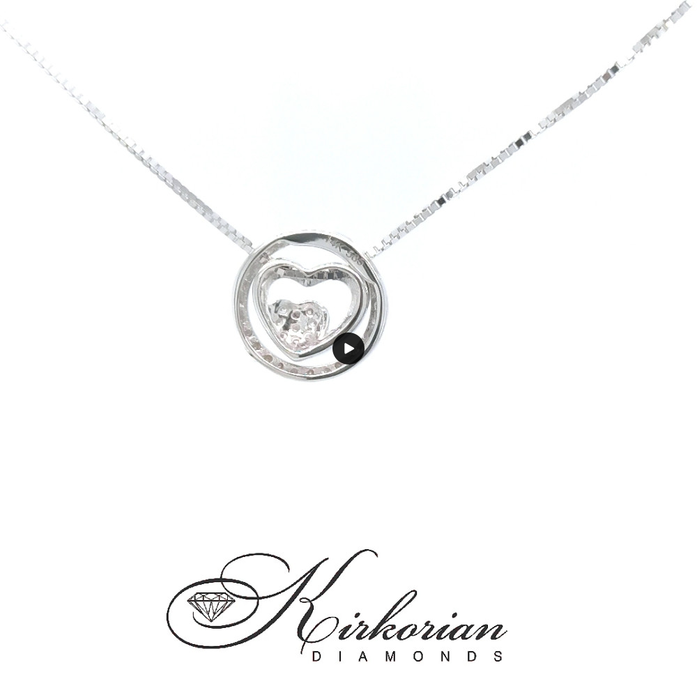 Луксозно колие от бяло злато 18k с двойно сърце и диаманти 0.185ct – модел RN53C Луксозно колие от бяло злато 18k с двойно сърце и диаманти 0.185ct – модел RN53C