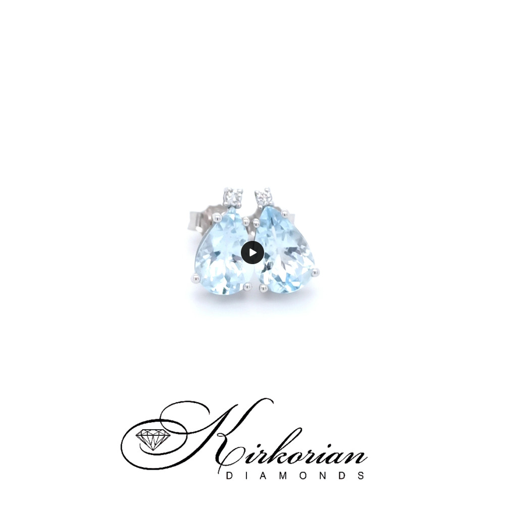 Капковидни обеци от бяло злато 18k с аквамарин 2.24ct и диаманти 0.04ct – S190821