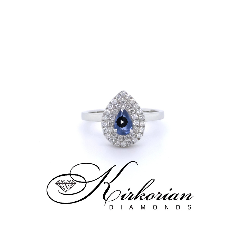 Бял златен пръстен със сапфир и диаманти 18k – модел IT22