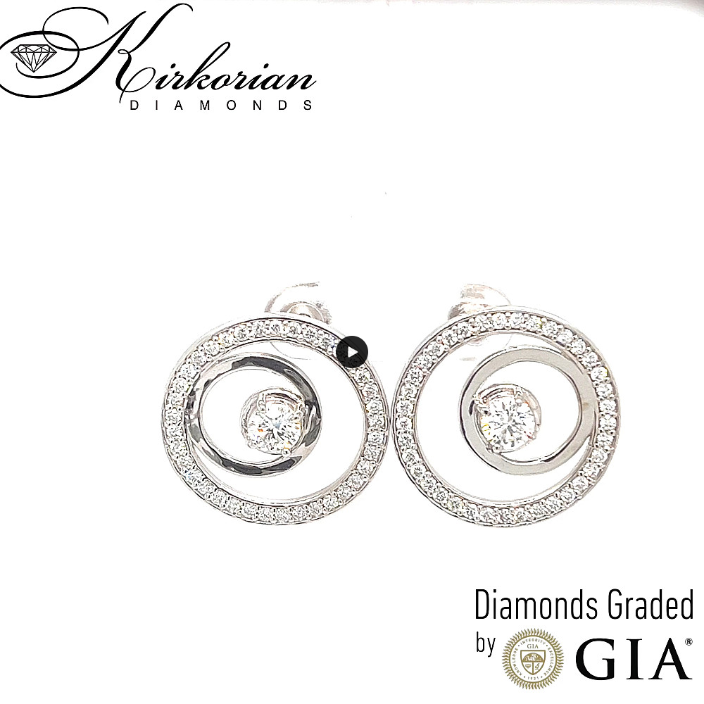 Обеци от бяло злато 14К с диаманти 2.15 ct GIA K645 – луксозни кръгли обеци с невероятен блясък