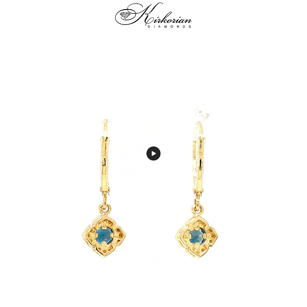 Обеци от жълто злато 14К с Лондон Блу топази и диаманти – луксозен дизайн и перфектно съчетание | Kirkorian Diamonds