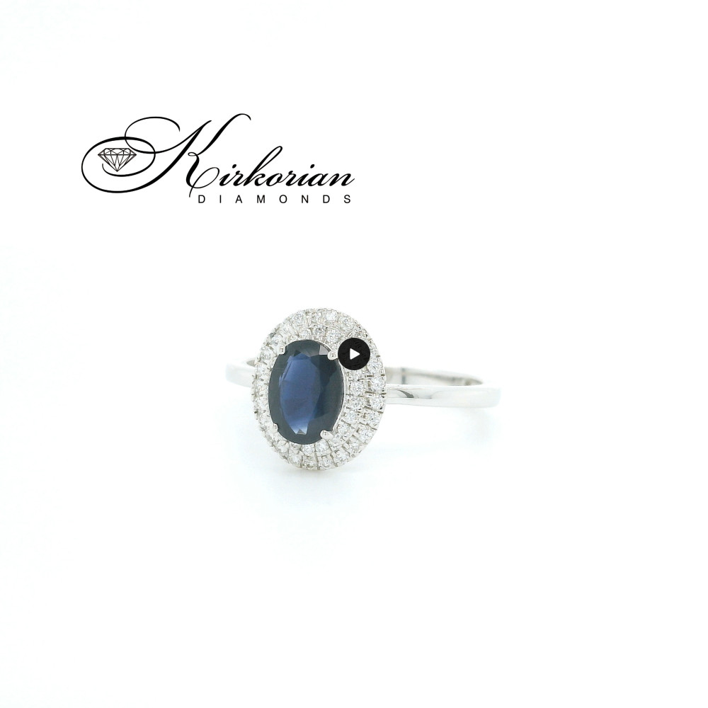 Пръстен от бяло злато 18к със сапфир 1.05ct и диаманти 0.21ct – код RG043040