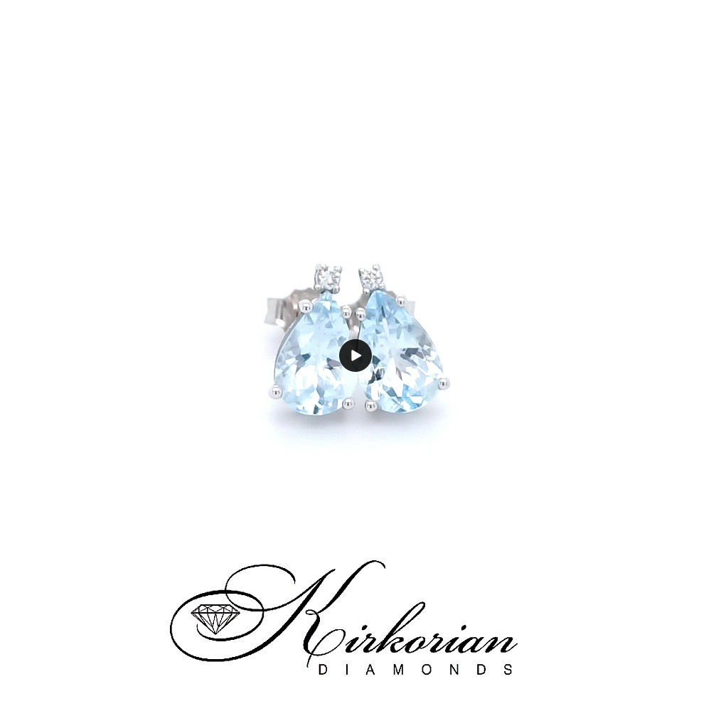 Капковидни обеци от бяло злато 18k с аквамарин 2.24ct и диаманти 0.04ct – S190821