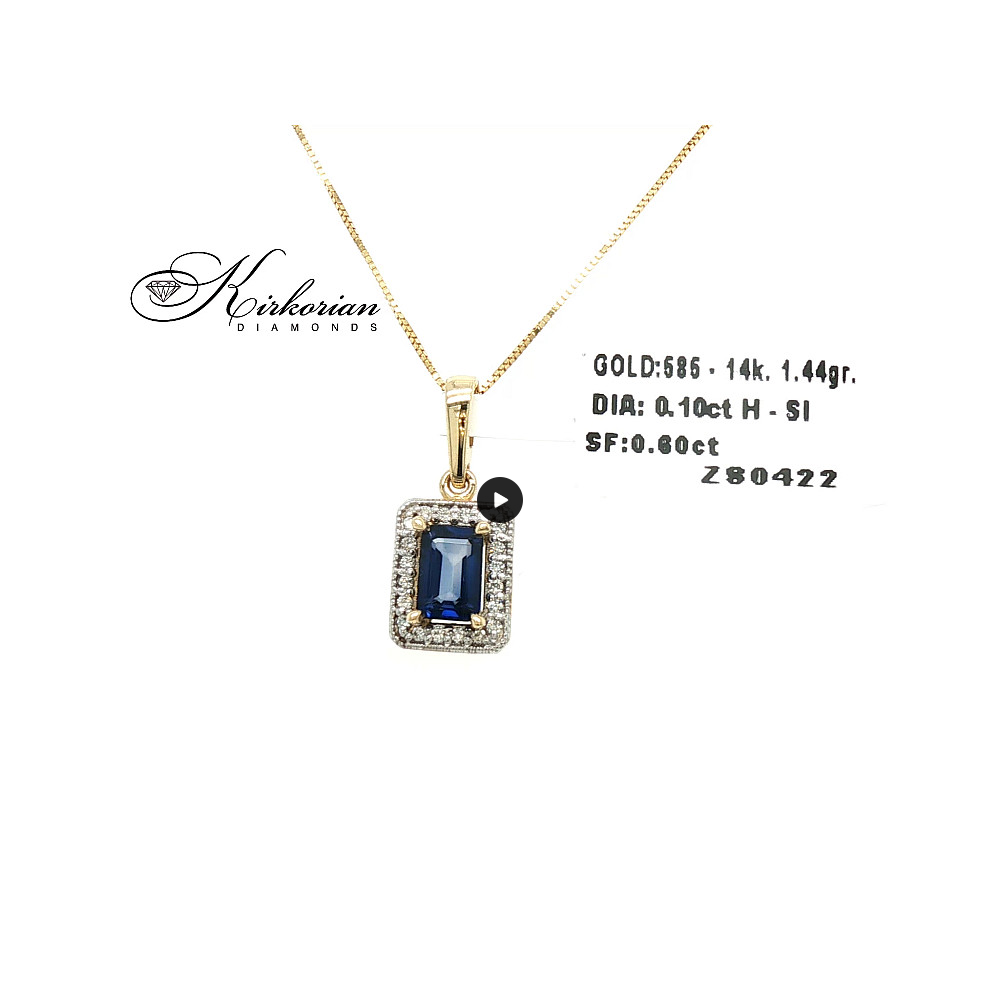 Висулка от жълто злато 14К със сапфир 0.60 ct и диаманти 0.10 ct – ZS0422