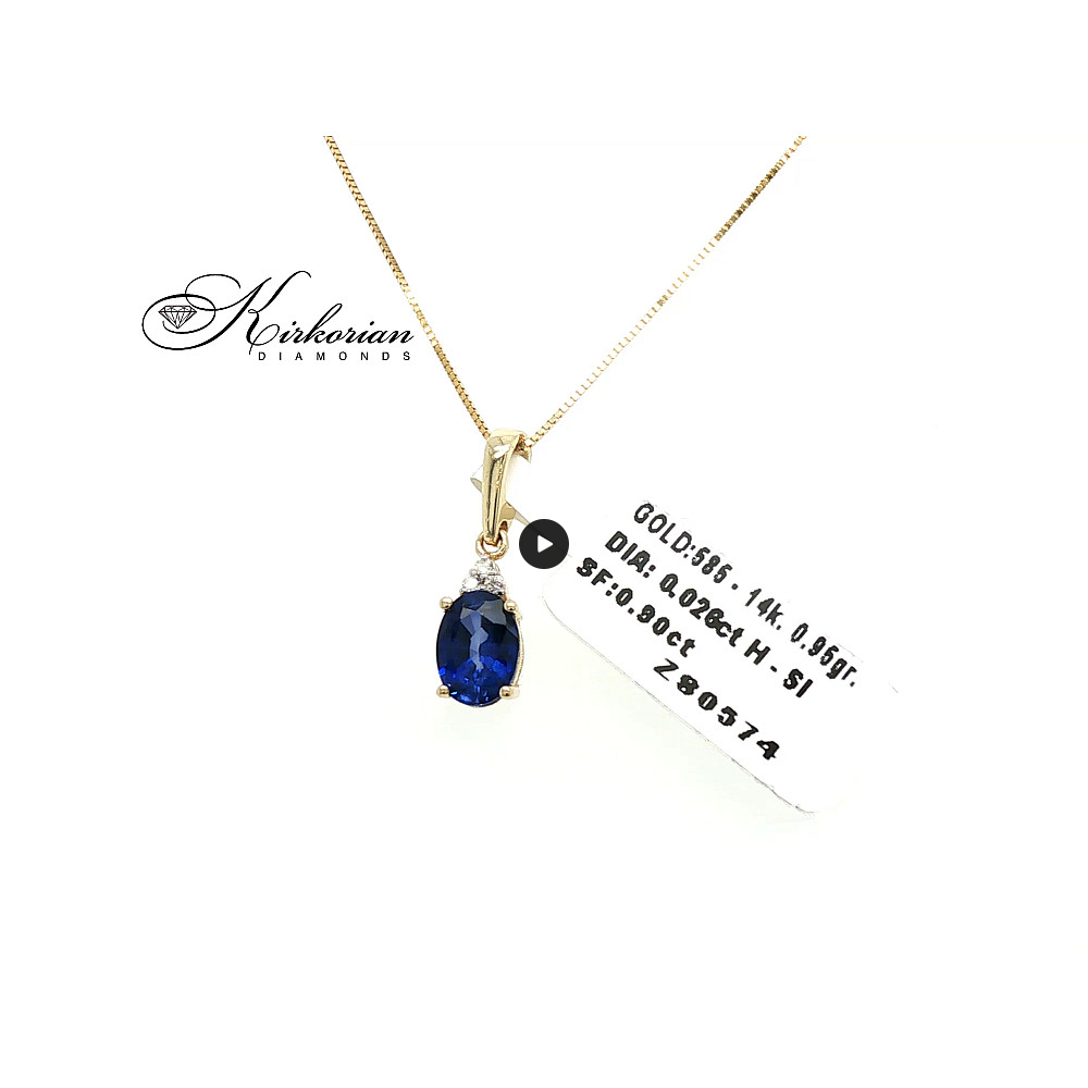 Колие от жълто злато 14К със естествен сапфир 0.90 ct и диаманти 0.026 ct – елегантен дизайн, лукс на достъпна цена, код ZS0308