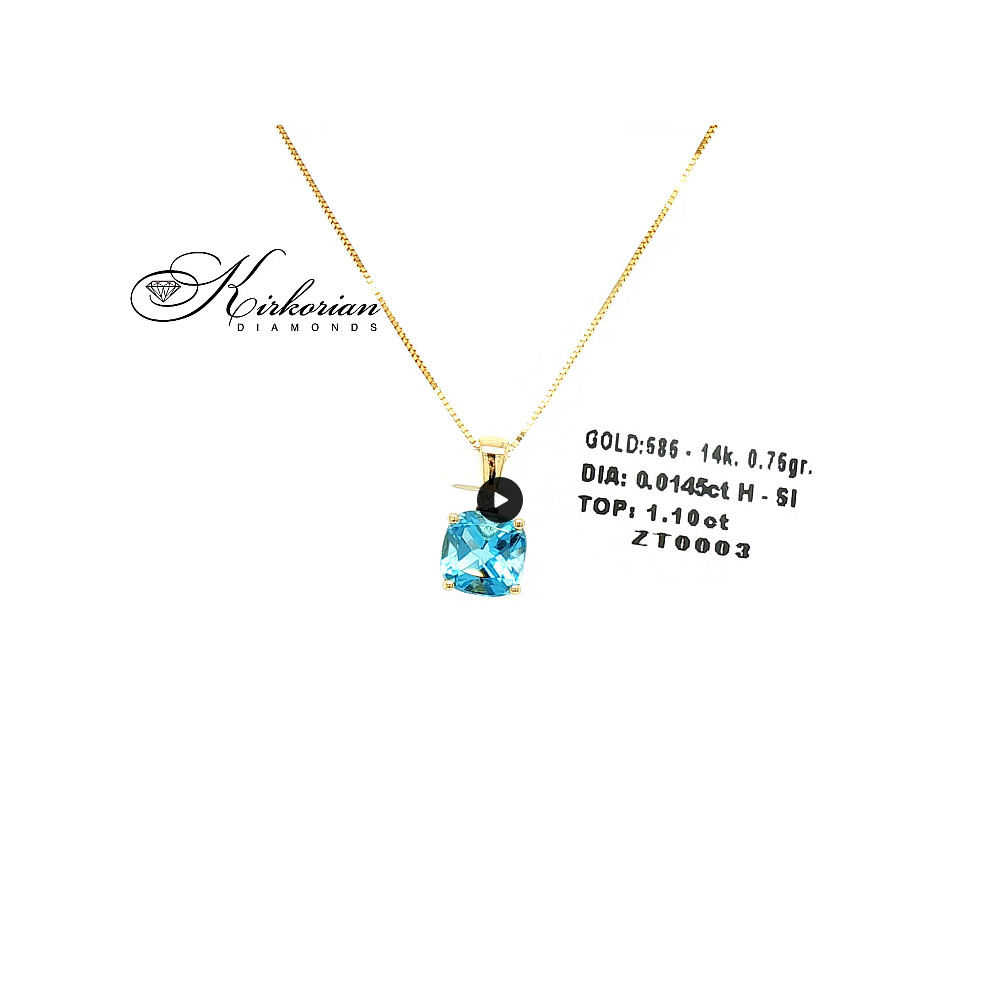 Колие от жълто злато 14К с швейцарски топаз и диамант 0.014 ct – изискан лукс на достъпна цена