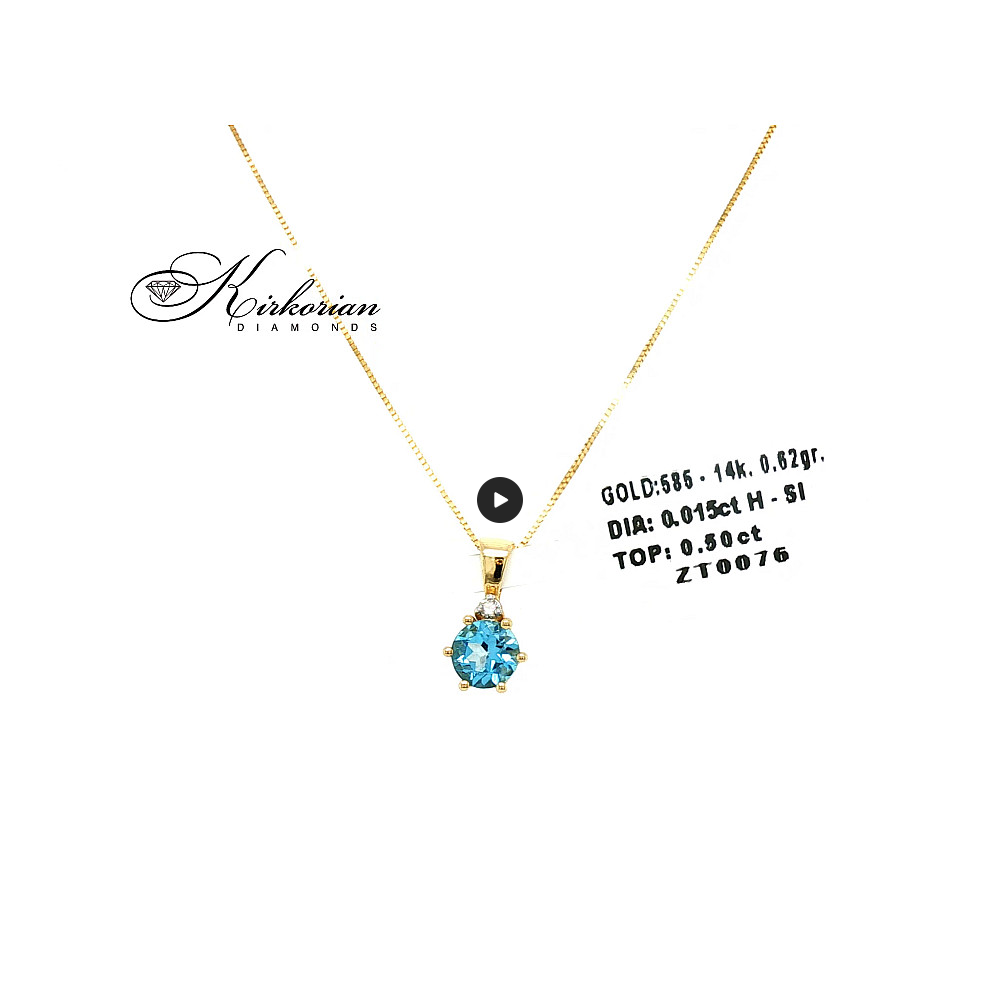 Колие от жълто злато 14К с топаз 0.50 ct и диамант 0.015 ct | Цени от производител | Kirkorian Diamonds