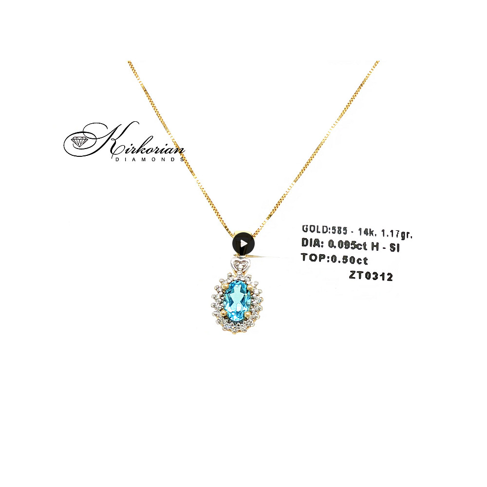 Висулка от жълто злато 14К с топаз и диаманти 0.60 ct | Елегантен дизайн | Код: ZT0312