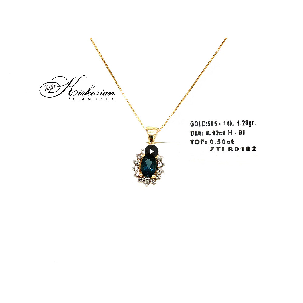 Висулка от жълто злато 14К с топаз Лондон Блу и диаманти 0.12 ct | Перфектно съотношение цена-качество | Код ZTLB0182