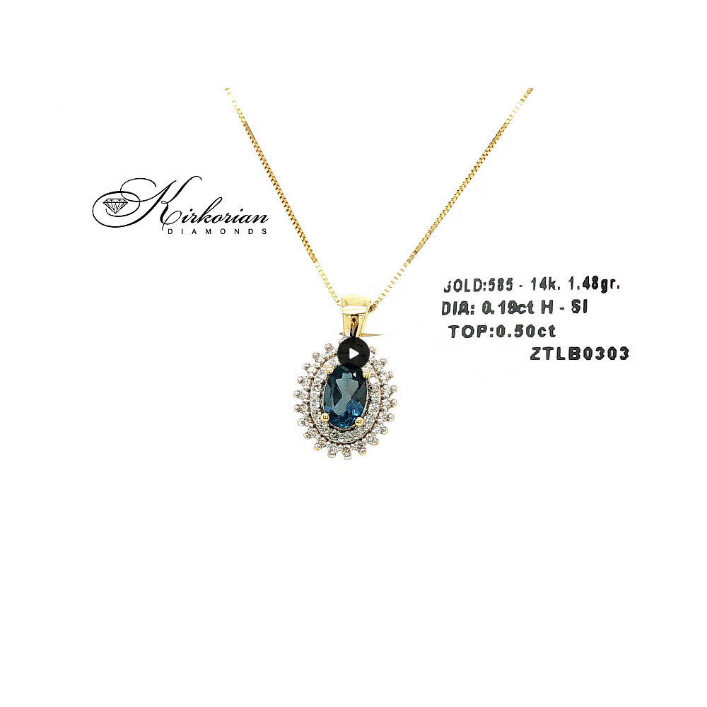 Висулка от жълто злато 14К с топаз Лондон Блу и диаманти 0.19 ct – елегантен дизайн, перфектно съотношение цена-качество