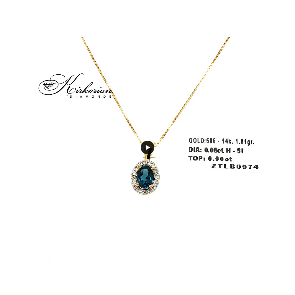 Висулка от жълто злато 14К с топаз Лондон Блу и диаманти 0.08 ct – код ZTLB0574 | Луксозен подарък на ТОП ЦЕНА