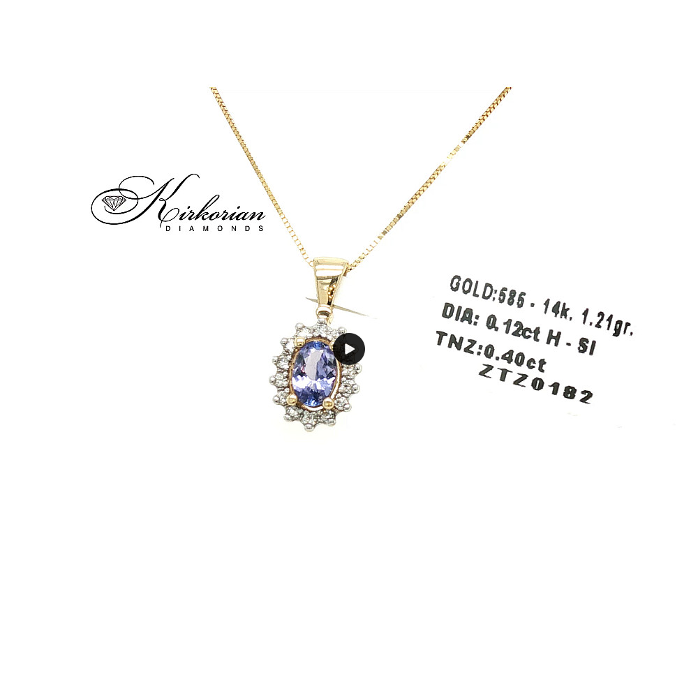 Златна висулка с танзанит: 0.40ct. и диаманти 0.12 ct | 14K жълто злато | Код ZTZ0182