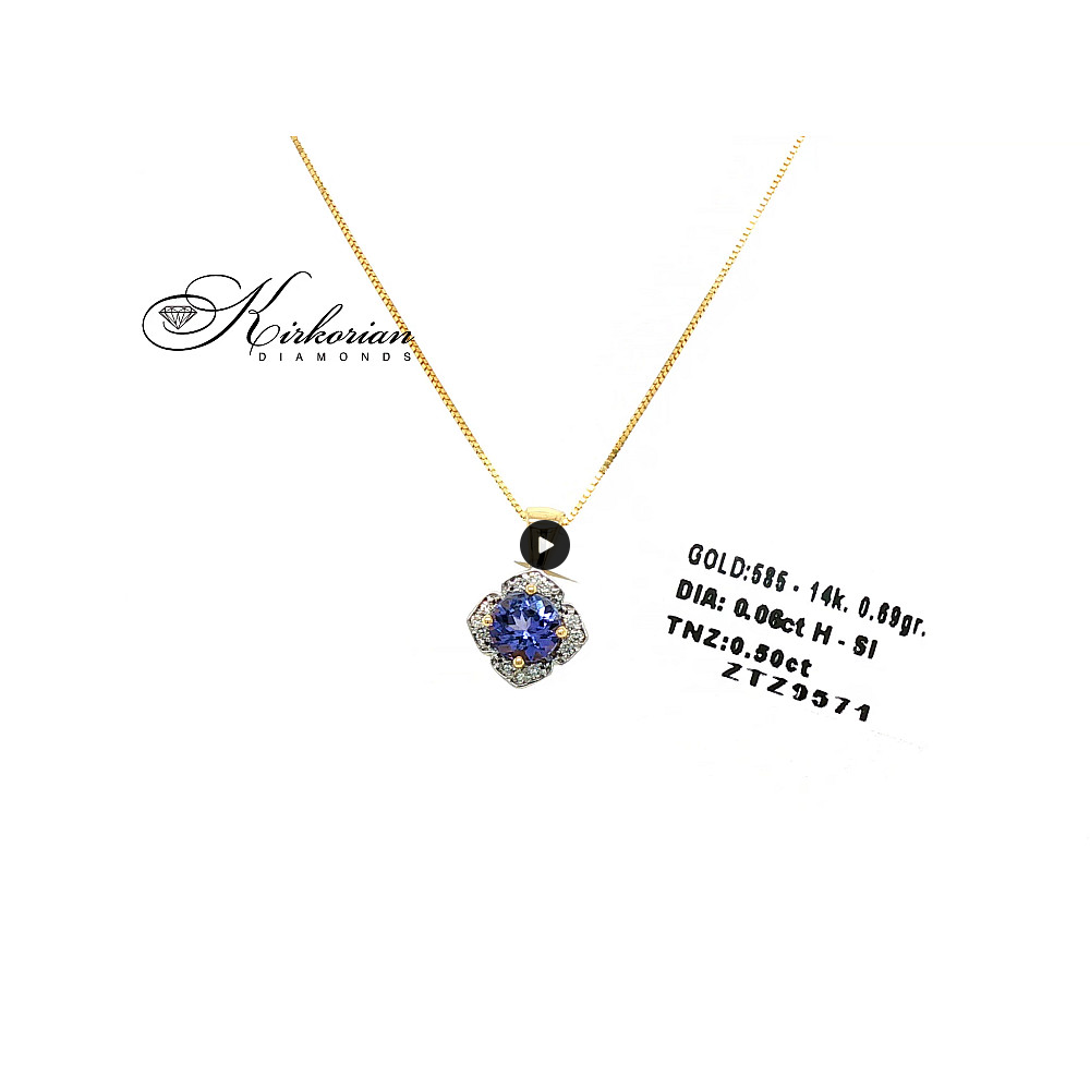 Висулка от жълто злато 14К с танзанит 0.50 ct и диаманти 0.06 ct – ZTZ0571 | Луксозна изработка на достъпна цена