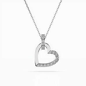 Колие сърце от бяло злато 18К с диаманти 0.18ct | Код: 104-10058