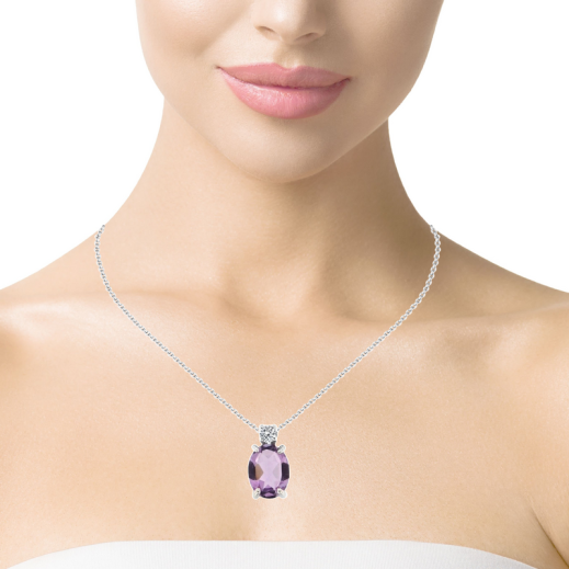 Колие от бяло злато 14k с аметист 1.03ct и диамант 0.07ct – модел 331AM