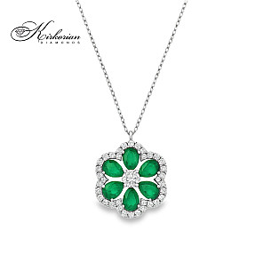 Колие от бяло злато 18k със смарагд 0.88ct и диаманти 0.21ct – флорален модел IT28