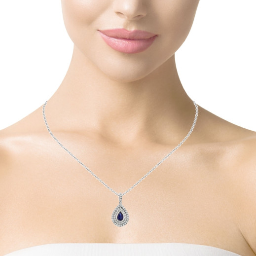 Висулка капка от бяло злато 18k с диаманти 0.32ct и сапфир 0.55ct | Код: P114081 Висулка капка от бяло злато 18k с диаманти 0.32ct и сапфир 0.55ct | Код: P114081