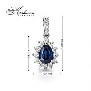 Висулка от бяло злато 18k с диаманти 0.15ct и сапфир 0.30ct във форма капка | Код: PD016441