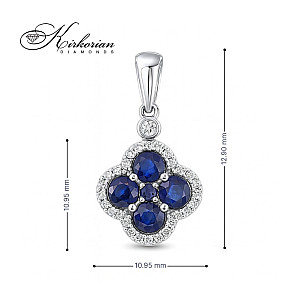 Висулка от бяло злато 18k с диаманти 0.16ct и сапфири 0.77ct във форма на детелина | Код: PD019817
