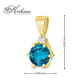 Колие от жълто злато 14К с Лондон Блу топаз 0.50 ct и диамант 0.015 ct | Код ZTLB0076 | Kirkorian Diamonds Колие от жълто злато 14К с Лондон Блу топаз 0.50 ct и диамант 0.015 ct | Код ZTLB0076 | Kirkorian Diamonds
