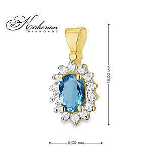 Висулка от жълто злато 14К с топаз Лондон Блу и диаманти 0.12 ct | Перфектно съотношение цена-качество | Код ZTLB0182 Висулка от жълто злато 14К с топаз Лондон Блу и диаманти 0.12 ct | Перфектно съотношение цена-качество | Код ZTLB0182