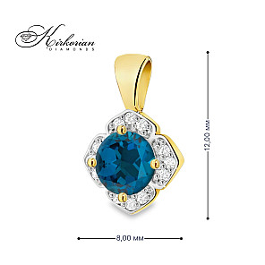 Висулка от жълто злато 14К с топаз Лондон Блу и диаманти 0.06 ct – елегантен дизайн, перфектно съотношение цена-качество | Kirkorian Diamonds Висулка от жълто злато 14К с топаз Лондон Блу и диаманти 0.06 ct – елегантен дизайн, перфектно съотношение цена-качество | Kirkorian Diamonds