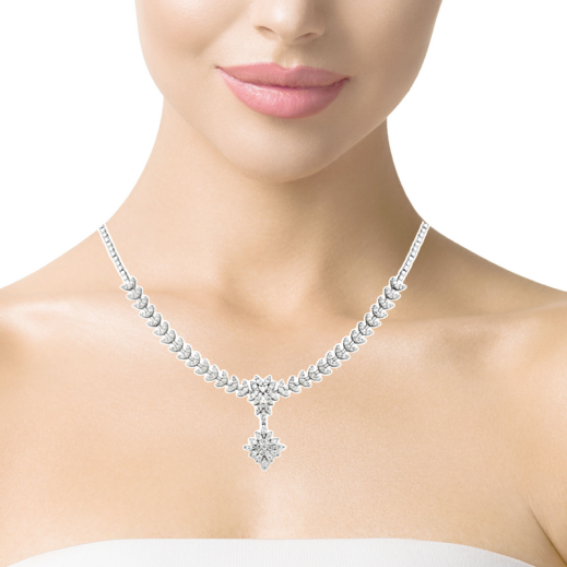 Колие от бяло злато 18k с диаманти 1.65ct – луксозен флорален модел IT12 Колие от бяло злато 18k с диаманти 1.65ct – луксозен флорален модел IT12