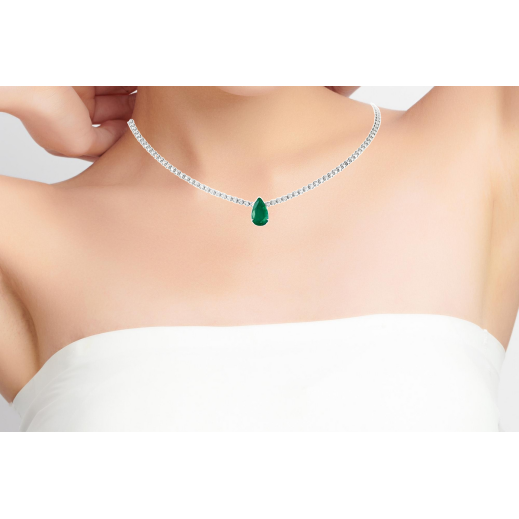 Колие от бяло злато 18k със смарагд 1.42ct и диаманти 1.43ct – луксозен модел IT31