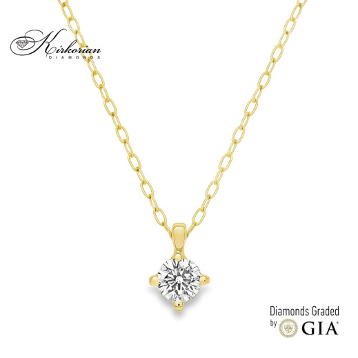 Класическо колие с един диамант 0.30ct от жълто злато 18k | GIA сертификат | Код: M112