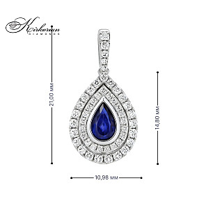 Висулка капка от бяло злато 18k с диаманти 0.32ct и сапфир 0.55ct | Код: P114081