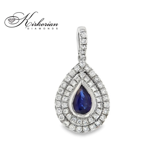 Висулка капка от бяло злато 18k с диаманти 0.32ct и сапфир 0.55ct | Код: P114081 Висулка капка от бяло злато 18k с диаманти 0.32ct и сапфир 0.55ct | Код: P114081