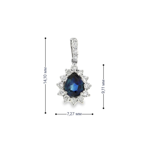Висулка от бяло злато 18k с диаманти 0.15ct и сапфир 0.30ct във форма капка | Код: PD016441
