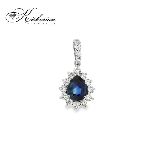 Висулка от бяло злато 18k с диаманти 0.15ct и сапфир 0.30ct във форма капка | Код: PD016441 Висулка от бяло злато 18k с диаманти 0.15ct и сапфир 0.30ct във форма капка | Код: PD016441