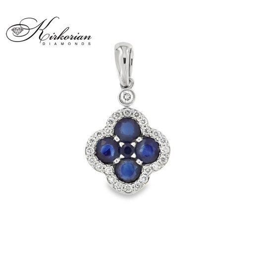 Висулка от бяло злато 18k с диаманти 0.16ct и сапфири 0.77ct във форма на детелина | Код: PD019817 Висулка от бяло злато 18k с диаманти 0.16ct и сапфири 0.77ct във форма на детелина | Код: PD019817