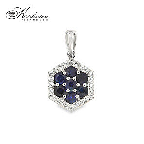 Висулка от бяло злато 18k с диаманти 0.18ct и сапфири 0.728ct | Код: PD019818