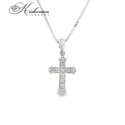 Кръст от бяло злато 18k с диаманти 0.10ct – религиозна класика с модерен стил | Код: RN117 Кръст от бяло злато 18k с диаманти 0.10ct – религиозна класика с модерен стил | Код: RN117