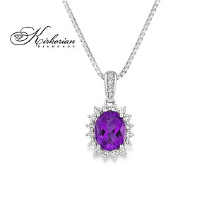 Колие от бяло злато 14k с аметист 1.09ct и диаманти 0.20ct – модел RN178 | Kirkorian Diamonds