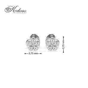 Фини обеци от бяло злато 18К с диаманти 0.11 ct – винтово закопчаване, KD сертификат