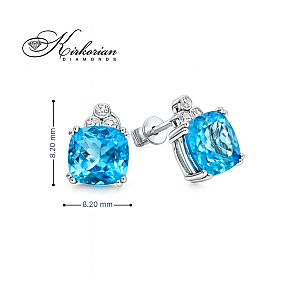 Обеци от бяло злато 18К с топаз 3.20 ct и диаманти 0.07 ct – изискан лукс, код RN161