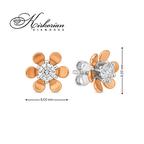 Обеци от бяло и розово злато 18к с диаманти 0.26ct – Код 04-OR-0018/P, във форма на цвете