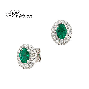 Обеци със смарагди и диаманти 18К бяло злато 0.56 ct диаманти луксозна визия код IT55