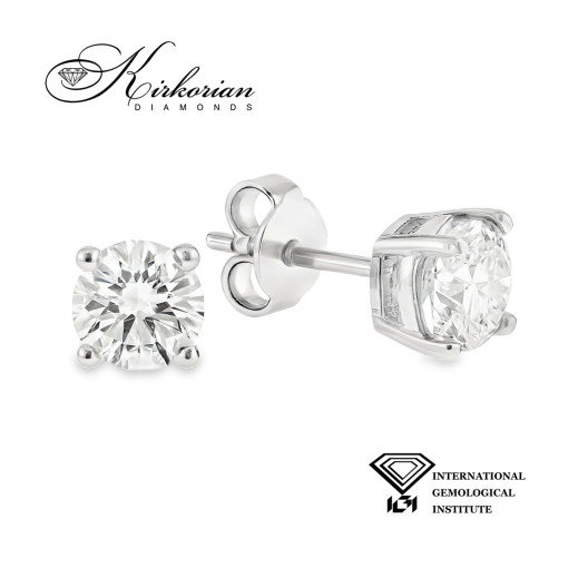 Класически обеци от бяло злато 14k с диаманти 1.00ct – модел K656 с четири зъба и IGI сертификат Класически обеци от бяло злато 14k с диаманти 1.00ct – модел K656 с четири зъба и IGI сертификат