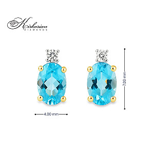 Обеци от жълто злато 14К с топаз Швейцарски и диаманти – елегантен дизайн, винтово закопчаване